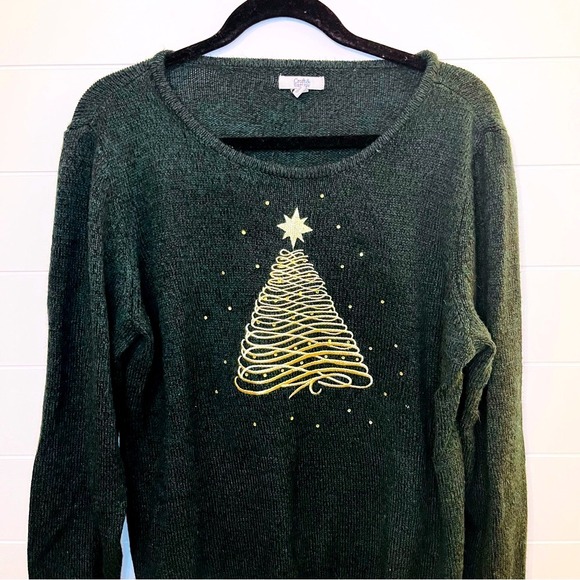 Croft & Barrow Dark Green Holiday Sweater Christmas Tree XL - Picture 2 of 9